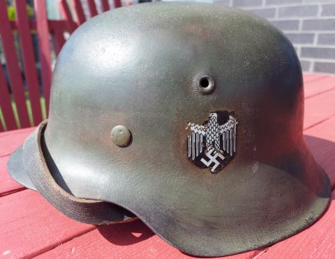 WW2 German Nazi original camo M42 single heer decal combat helmet marked Army Wehrmacht