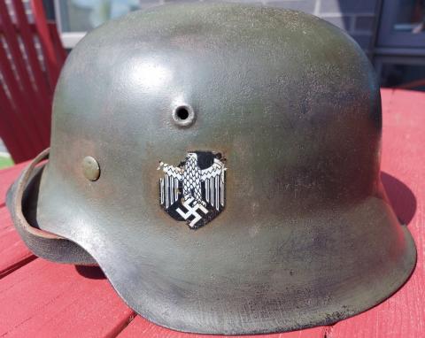 WW2 German Nazi original camo M42 single heer decal combat helmet marked Army Wehrmacht