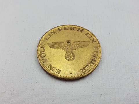 WW2 German NAZI NSDAP ADOLF HITLER commemorative gold coin with eagle and swastika