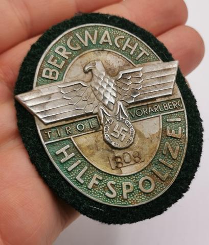 WW2 German Nazi Police NSDAP HilfsPolizei sleeve shield badge numbered from Reichsgau Tirol-Vorarlberg