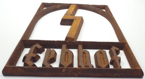 WW2 GERMAN NAZI RARE RELIC FOUND AGRICULTURE LAND CONTROLLED BY THE WAFFEN SS - METAL SIGN ERBHOF SS - FORCED LABOUR