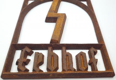 WW2 GERMAN NAZI RARE RELIC FOUND AGRICULTURE LAND CONTROLLED BY THE WAFFEN SS - METAL SIGN ERBHOF SS - FORCED LABOUR