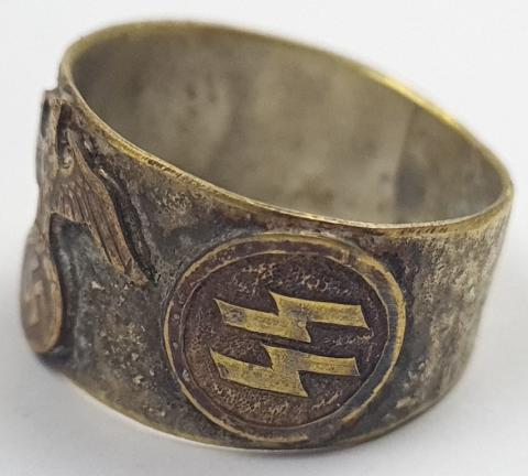 WW2 German Nazi Waffen SS custom ring with eagle, swastika and ss runes marked