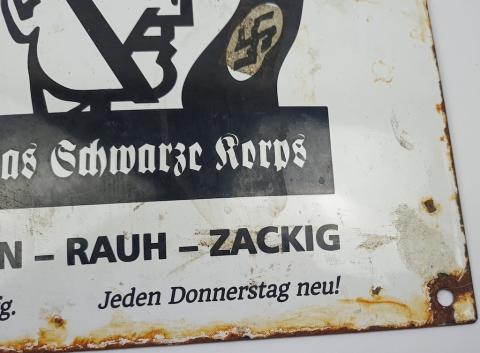WW2 German Nazi Waffen SS early DAS SCHWARTZ KORPS metal sign polizei police