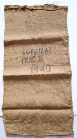 WW2 German Nazi Waffen SS large jut bag stamped prag 1940