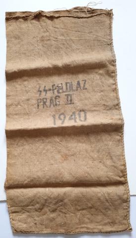 WW2 German Nazi Waffen SS large jut bag stamped prag 1940