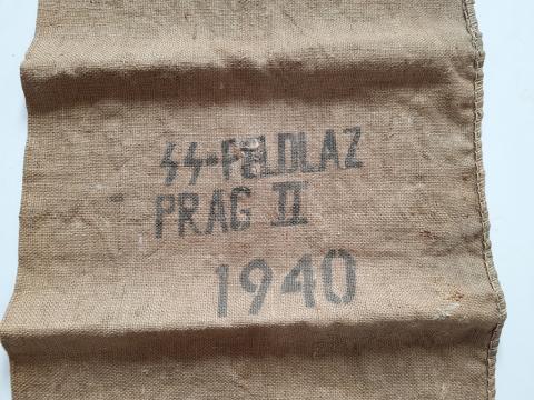 WW2 German Nazi Waffen SS large jut bag stamped prag 1940