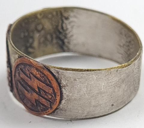 WW2 German Nazi WAFFEN SS TOTENKOPF custom kantine ring with SS skull and SS runes MARKED