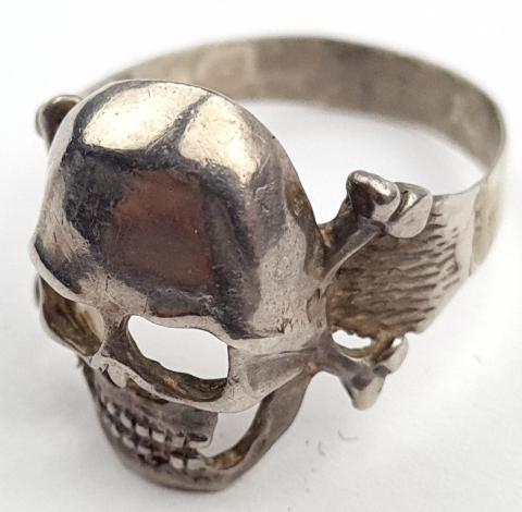 WW2 German Nazi WAFFEN SS totenkopf skull silver ring marked 800 from kantine SS