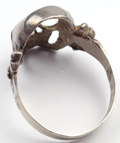 WW2 German Nazi WAFFEN SS totenkopf skull silver ring marked 800 from kantine SS