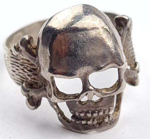 WW2 German Nazi WAFFEN SS totenkopf skull silver ring marked 800 from kantine SS