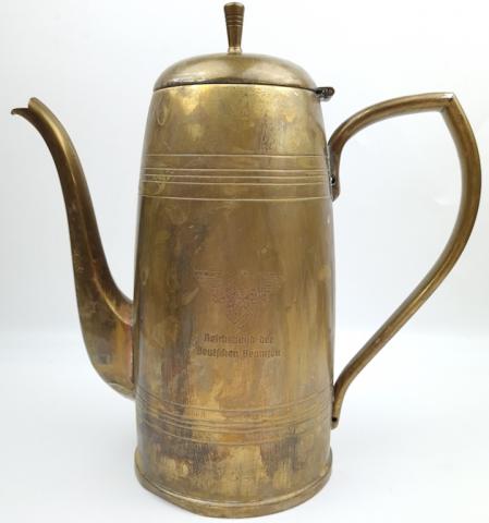 WW2 german Nazi wehrmacht silverware coffe pot large bronze with swastika, bottom marked also