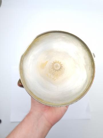 WW2 german Nazi wehrmacht silverware coffe pot large bronze with swastika, bottom marked also