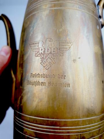 WW2 german Nazi wehrmacht silverware coffe pot large bronze with swastika, bottom marked also