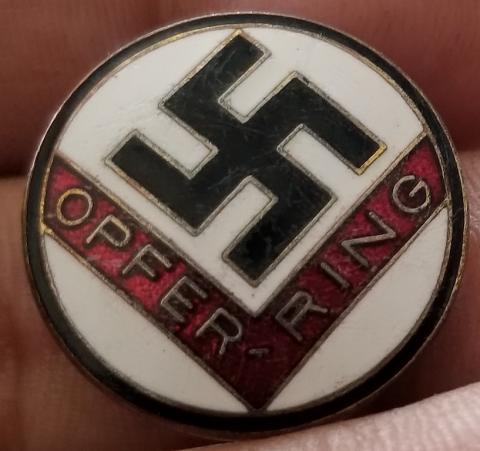 GERMAN WWII N.S.D.A.P. OPFER-RING MEMBERS LAPEL BADGE, MAKERS GES GESCH NSDAP ADOLF HITLER NAZI PARTY AWARD