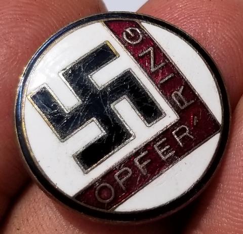 GERMAN WWII N.S.D.A.P. OPFER-RING MEMBERS LAPEL BADGE, MAKERS GES GESCH NSDAP ADOLF HITLER NAZI PARTY AWARD