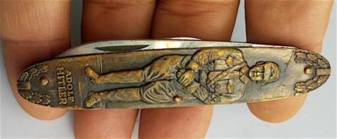 UNIQUE AMAZING WW2 GERMAN NAZI POCKET KNIFE ENGRAVED WITH ADOLF HITLER