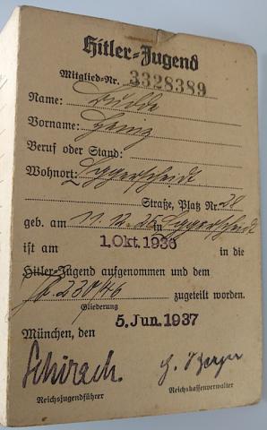 WW1 GERMAN NAZI AMAZING HITLER YOUTH FLIP ID WITH PHOTO NAME DATE STAMPS ETC.. WOW HJ HITLERJUGEND