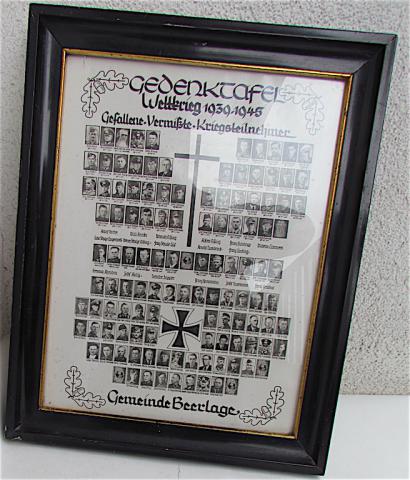 WW2 GERMAN COMMEMORATIVE FRAME WITH MANY WEHRMACHT OFFICER WHO DIED + IRON CROSS