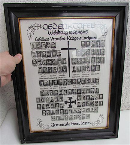 WW2 GERMAN COMMEMORATIVE FRAME WITH MANY WEHRMACHT OFFICER WHO DIED + IRON CROSS