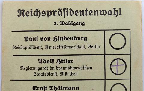 WW2 GERMAN MEGA RARE - PRE NAZI THIRD REICH ADOLF HITLER ORIGINAL ELECTION PAPER CHOOSE YOUR PARTY! WITH HIDENBOURG - HITLER IS CHECKED! 