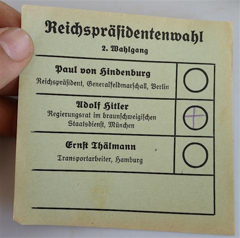 WW2 GERMAN MEGA RARE - PRE NAZI THIRD REICH NSDAP ADOLF HITLER ORIGINAL ELECTION PAPER CHOOSE YOUR PARTY! WITH HIDENBOURG - HITLER IS CHECKED! 