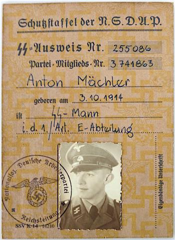 WW2 GERMAN NAZI 100% ORIGINAL WAFFEN SS NSDAP ID WITH STAMPS AND PHOTO