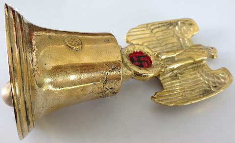 WW2 GERMAN NAZI 1936 BERLIN OLYMPIC PERIOD UNUSUAL BRASS BELL WITH RED SWASTIKA AND NICE EAGLE