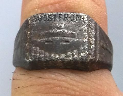 WW2 GERMAN NAZI AMAZING HISTORICAL WAFFEN SS TOTENKOPF RING WESTWALL - WESTFRONT - FOUND IN A BUNKER IN NORMANDY