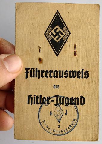 WW2 GERMAN NAZI AMAZING HITLER YOUTH FLIP ID WITH PHOTO STAMPS NAME AND LOT OF ENTRIES HITLERJUGEND HJ