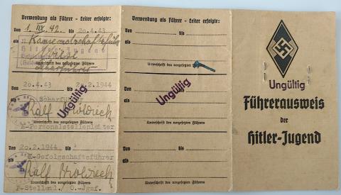 WW2 GERMAN NAZI AMAZING RARE SET OF 2 ID FROM THE SAME HITLER YOUTH YOUNG SOLDIER (CHILD) WITH NAME, PHOTOS, LOT OF STAMPS AND ENTRIES WOW !!