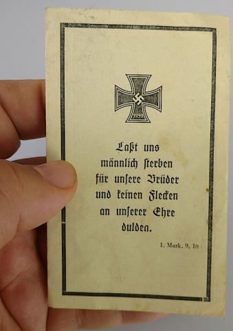 WW2 GERMAN NAZI DEATH CARD FOR A WEHRMACHT SOLDIER WITH NICE IRON CROSS, PHOTO AND NAME