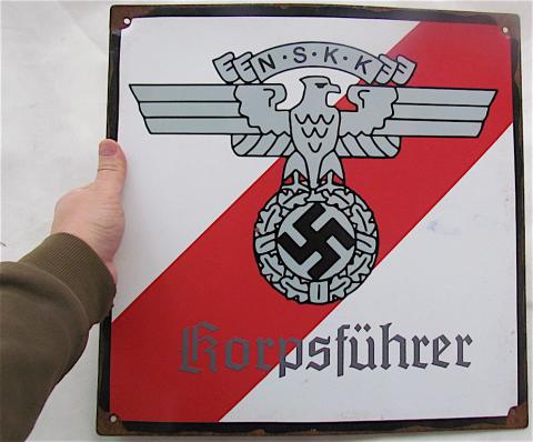 WW2 GERMAN NAZI EARLY KORPSFUHRER N.S.K.K PRE SA REICH PROTECTOR DIVISION - METAL PANEL SIGN WITH NICE EAGLE AND SWASTIKA NSKK