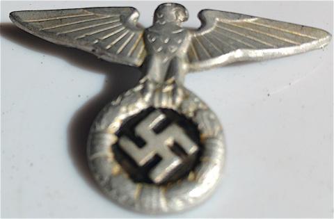 WW2 GERMAN NAZI EARLY WAR SA VISOR CAP EAGLE INSIGNIA PIN WITH BOTH STRONG PRONGS
