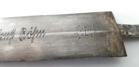 WW2 GERMAN NAZI EXTREMELY RARE FULL GROUND ROHM INSCRIPTION SA DAGGER BLADE MADE BY ALCOSO - SOLINGEN 