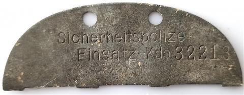 WW2 GERMAN NAZI EXTREMELY RARE - HIGH HISTORICAL ITEM - WAFFEN SS GESTAPO POLIZEI DIVISION IN CHARGE OF KILLING JEWS - EINSATZGRUPPEN SIPO POLICE HALF DOGTAG