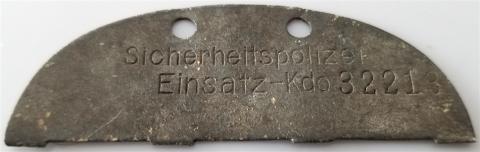 WW2 GERMAN NAZI EXTREMELY RARE - HIGH HISTORICAL ITEM - WAFFEN SS GESTAPO POLIZEI DIVISION IN CHARGE OF KILLING JEWS - EINSATZGRUPPEN SIPO POLICE HALF DOGTAG