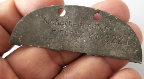 WW2 GERMAN NAZI EXTREMELY RARE - HIGH HISTORICAL ITEM - WAFFEN SS GESTAPO POLIZEI DIVISION IN CHARGE OF KILLING JEWS - EINSATZGRUPPEN SIPO POLICE HALF DOGTAG