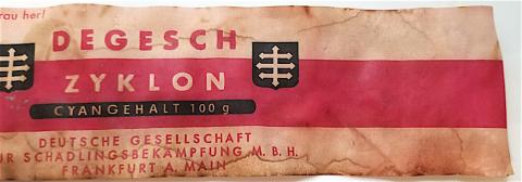 WW2 GERMAN NAZI EXTREMELY RARE - SCARCE CONCENTRATION CAMP HOLOCAUST ZYKLON B CANISTER LABEL