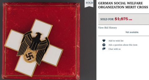 WW2 GERMAN NAZI EXTREMELY RARE SOCIAL WELFARE ORGANIZATION MERIT CROSS RELIC FOUND MEDAL AWARD 2nd. Class, pin back, in gilded bronze and enamels