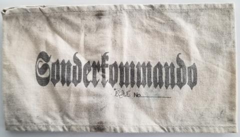 WW2 GERMAN NAZI EXTREMELY RARE SONDERKOMMANDO ARMBAND FROM AUSCHWITZ CONCENTRATION CAMP NUMBERED AND STAMPER