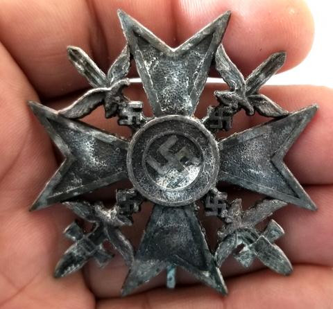 WW2 GERMAN NAZI EXTREMELY RARE SPANISH CROSS, SILVER GRADE WITH SWORDS RELIC GROUND DUG FOUND