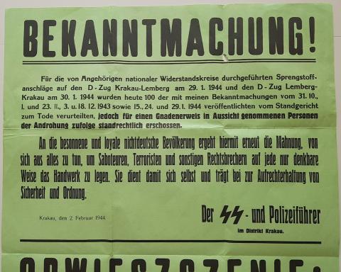 WW2 GERMAN NAZI EXTREMELY RARE WAFFEN SS GHETTO POLIZEI POSTER ABOUT BOMBING IN A TRAIN IN THE GHETTO KRAKOW LVIV JEWISH JEW HOLOCAUST JUDE JOOD