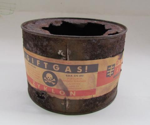 WW2 GERMAN NAZI EXTREMELY RARE ZYKLON B CAN CANISTER POISON FROM CONCENTRATION CAMP AUSCHWITZ HOLOCAUST KILLING JEW JEWISH EXTERMINATION CREMATORY ORIGINAL