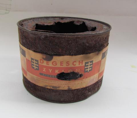 WW2 GERMAN NAZI EXTREMELY RARE ZYKLON B CAN CANISTER POISON FROM CONCENTRATION CAMP AUSCHWITZ HOLOCAUST KILLING JEW JEWISH EXTERMINATION CREMATORY ORIGINAL