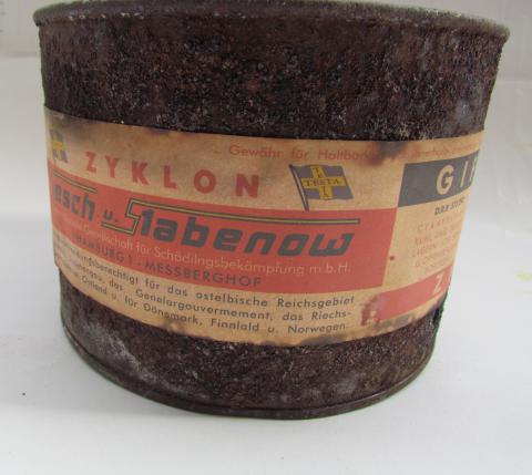 WW2 GERMAN NAZI EXTREMELY RARE ZYKLON B CAN CANISTER POISON FROM CONCENTRATION CAMP AUSCHWITZ HOLOCAUST KILLING JEW JEWISH EXTERMINATION CREMATORY ORIGINAL