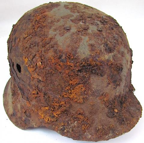WW2 GERMAN NAZI HEER ARMY RELIC FOUND IN KURLAND BATTLEFIELD M35 SINGLE DECAL HELMET WITH DECAL STILL VISIBLE