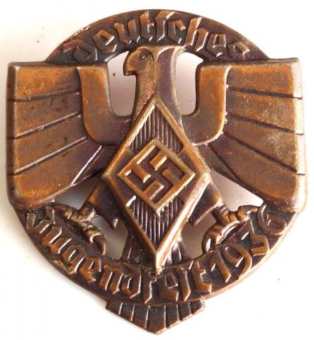 WW2 GERMAN NAZI HITLER YOUTH HITLERJUGEND 1936 HJ DEUTSCHES JUGENDFEST BADGE PIN