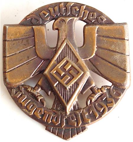 WW2 GERMAN NAZI HITLER YOUTH HITLERJUGEND 1936 HJ DEUTSCHES JUGENDFEST BADGE PIN WW2 GERMAN NAZI HITLER YOUTH HITLERJUGEND 1936 HJ DEUTSCHES JUGENDFEST BADGE PIN