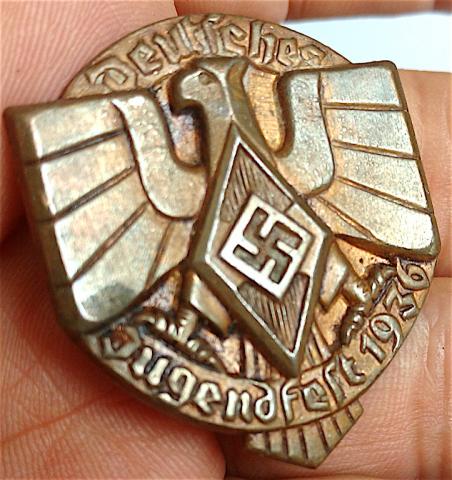 WW2 GERMAN NAZI HITLER YOUTH HITLERJUGEND 1936 HJ DEUTSCHES JUGENDFEST BADGE PIN